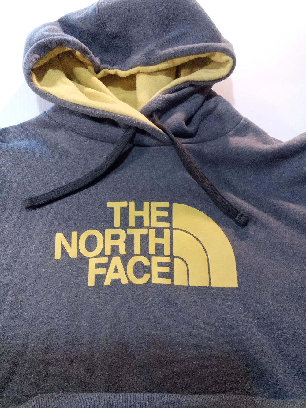 The North Face Men’s Pullover Hoodie Graphic Logo Fleece Cotton Gray/Yellow L